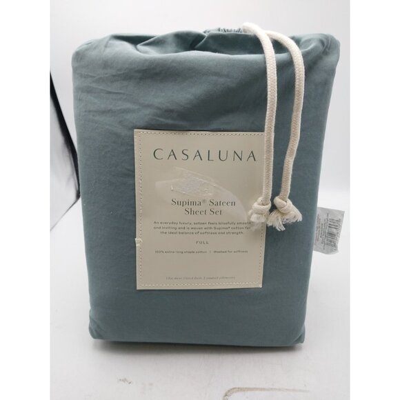 Casaluna Supima Sateen Sheet Set Full Teal Blue 500 Thread Count - Picture 1 of 5